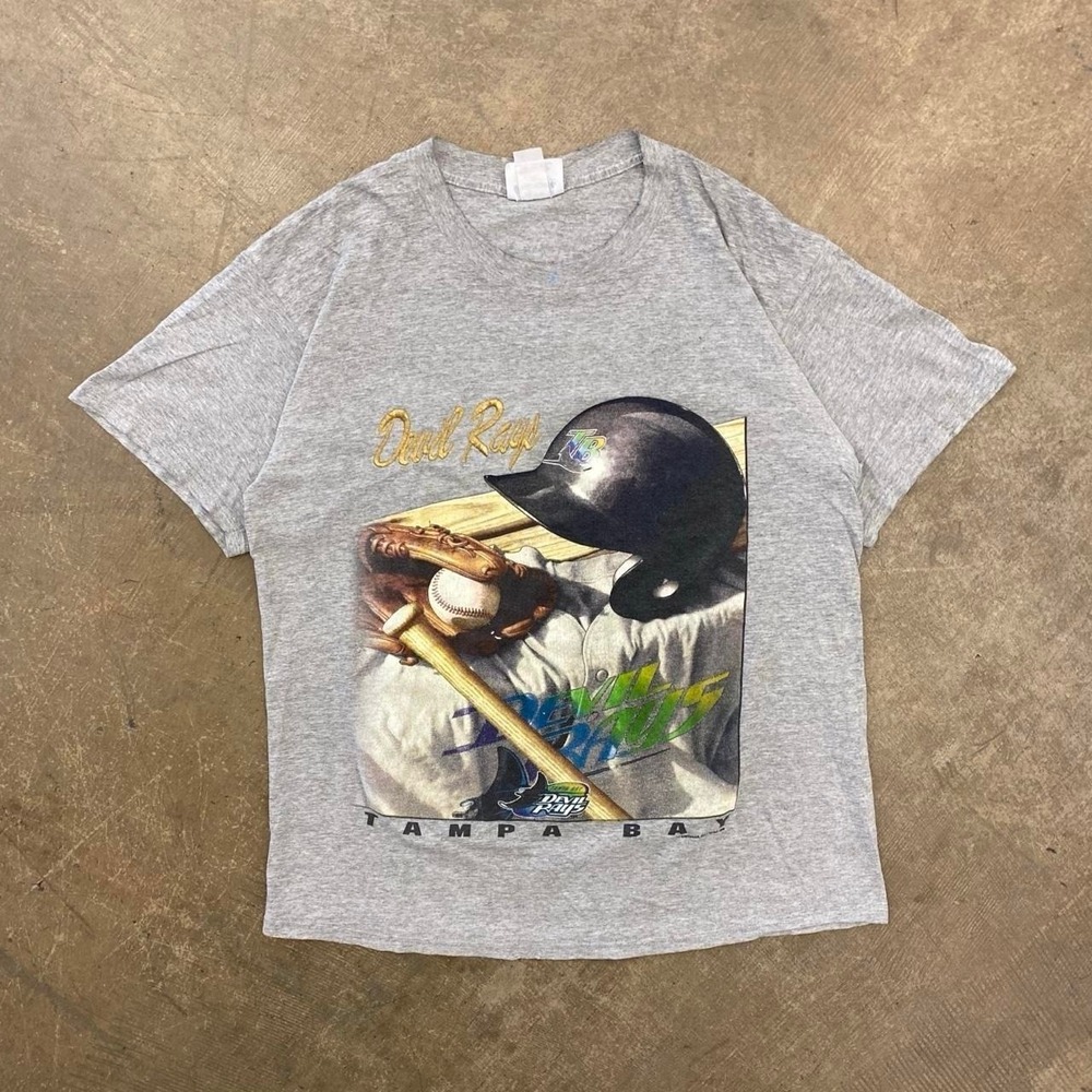 Vintage Tampa Bay Devil Rays 90s MLB Baseball Helmet CSA T-Shirt Size Large